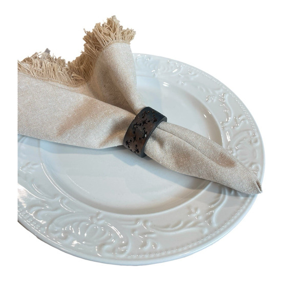 Vintage Wooden Napkin Holder Rings Set of 6 with Dye Cut Pattern Boho Cottage - Picture 4 of 7